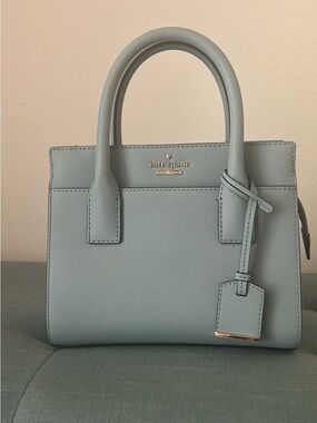 kate spade pale blue small structured satchel with gold logo